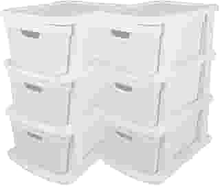 Kit 2 Gaveteiro Organizador Grande de Chão 15 Litros com 3 Gavetas em Plástico Juta (2 Branco)