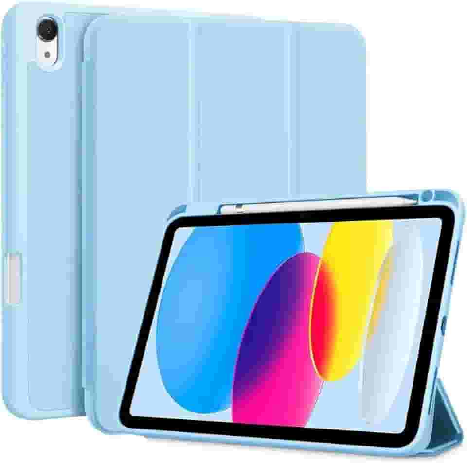 Case Capa Compatível Para iPad 9, 8, 7 Geração 10.2" 10.5" Slim Inteligente Com Suporte Caneta Proteção Anti-Impacto Auto Sleep Tampa Magnética (Azul Claro)