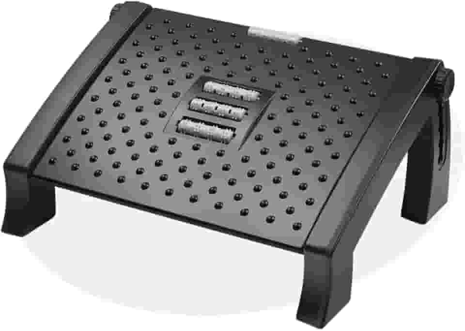 Apoio para Pés Ergonômico Ajustável 6 Alturas com Rolos de Massagem – Banquinho para Debaixo da Mesa, Escritório, Casa ou Banheiro – Antiderrapante e Resistente – Preto