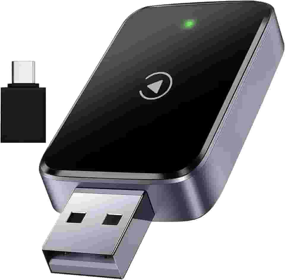 Adaptador CarPlay 2 em 1 e automotivo para Android/iPhone, adaptador Apple CarPlay com fio para sem fio, tamanho com USB/Tipo-C, controle estável e sem atraso.