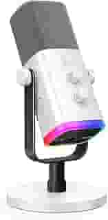 FIFINE Microfone para jogos XLR/USB para podcasting, microfone RGB para computador PC, com botão de ganho, botão de mudo, conector de monitoramento, microfone para jogadores para gravação- AM8 Branco