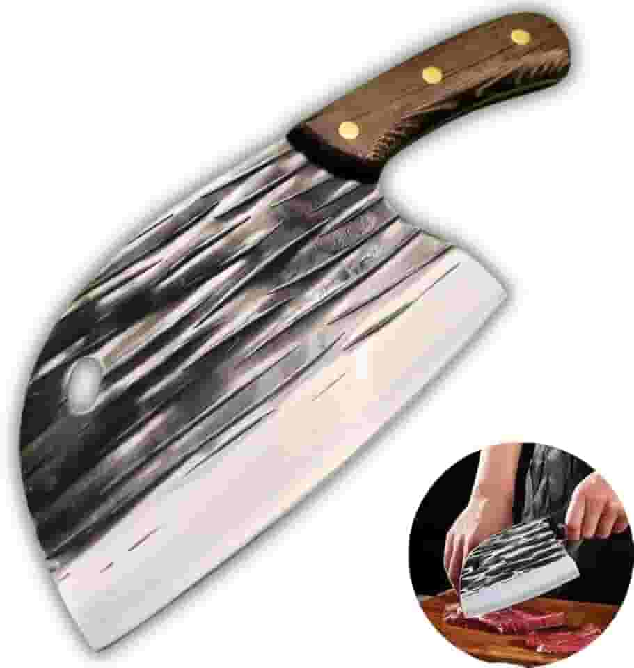 Cutelo Aço Inox Cabo em Madeira Full Tang Design Artesanal Faca Afiada para Cozinha Churrasco