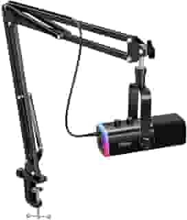 FIFINE conjunto de microfone para jogos XLR/USB, mic dinâmico para PC para podcasting, kit de microfone RGB para computador com suporte para braço de lança,para gravação de voz vocal-AM8T Preto