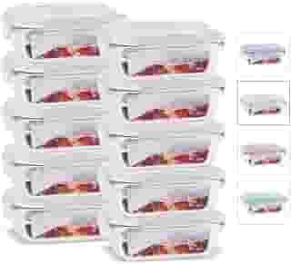 House Organizer Kit 10 Potes de Vidro Retangular com Tampa Hermética 370ml Cor:Branco (QH)