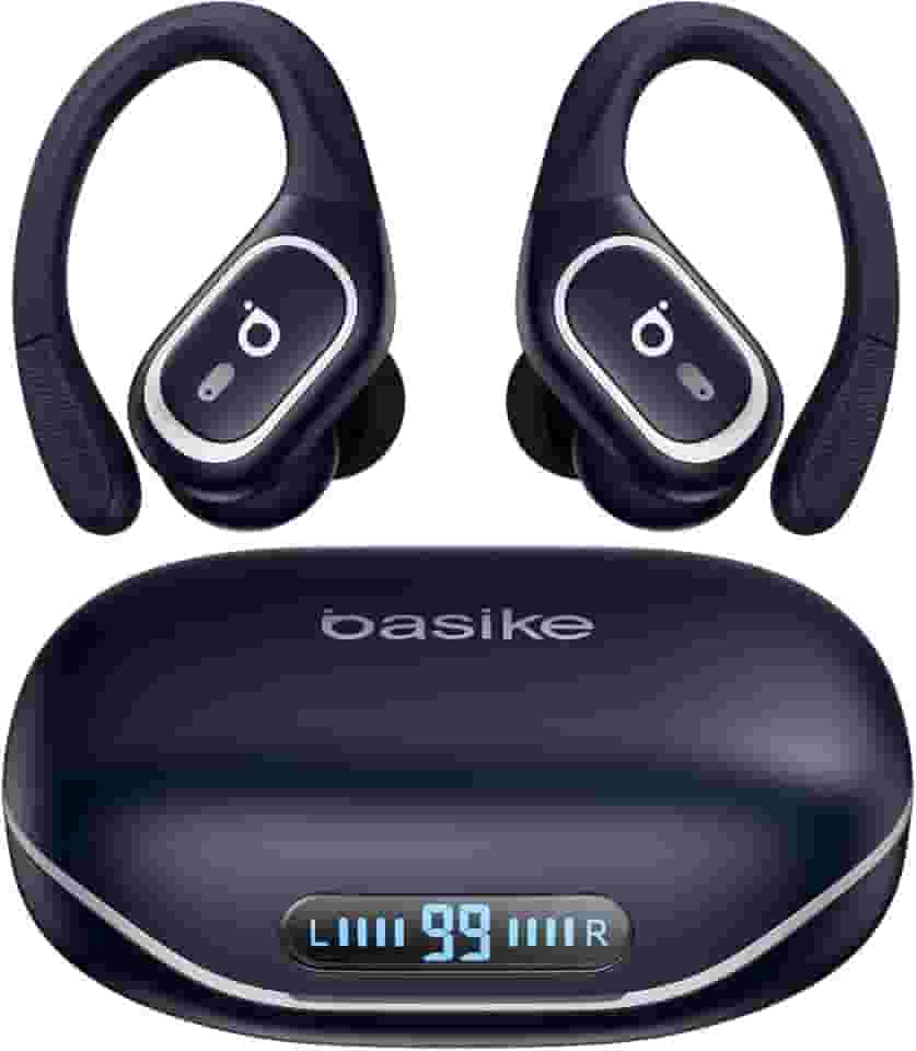 Basike Fone de Ouvido Bluetooth Sem Fio, TWS Áudio Estéreo Hi-Fi, 40H de Reprodução cam Display LED, Toque Inteligente, 3 Tamanhos de Pontas para Treinos e Corrida – Azul