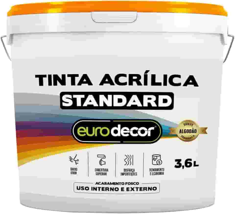 Tinta Acrílica Standard Euro Decor 3,6KG Sem Cheiro Anti Mofo Interior e Exterior (Branco)