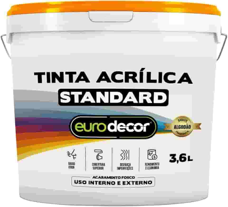 Tinta Acrílica Standard Euro Decor 3,6KG Sem Cheiro Anti Mofo Interior e Exterior (Branco)