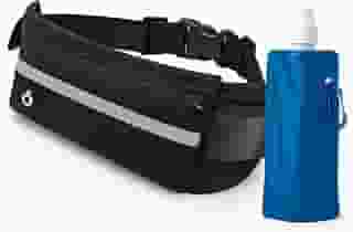 01 Pochete Corrida Fitness Impermeável + 01 Squeeze Plástico Dobrável 480 ml. Suporte para Garrafa, Ideal Academia, Bike, Ciclismo, Trilhas e Esportes. (Cores Sortidas) Kit Qualidade Premium