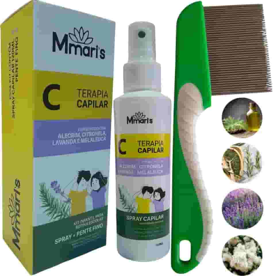 Terapia Capilar M Mari's Spray Creme de Pentear Solta Lêndea Removedor Piolho + Pente Fino de Ferro Aço Inox