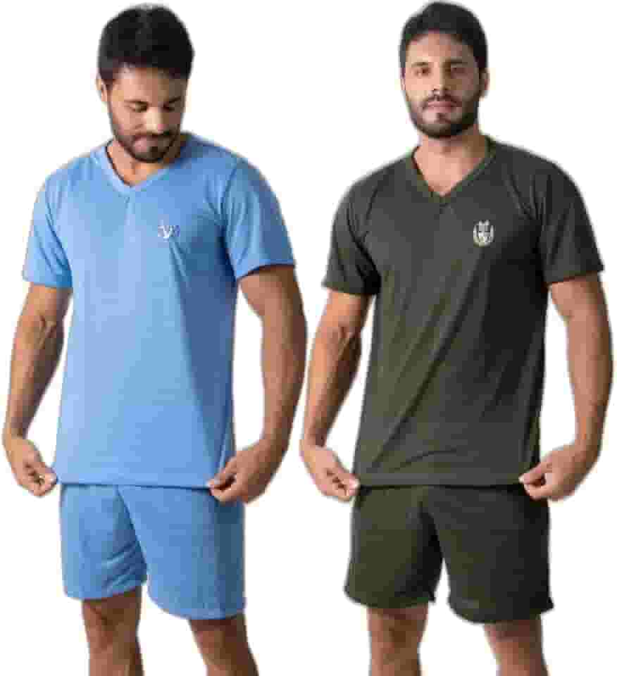 KIT 2 Pijama Manga Curta Masculino Curto Fechado Conforto Casual