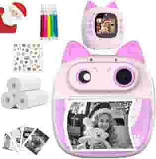 LucZeng Câmera Digital Infantil Portátil, Cartoon Impressora Instantânea de Sem Tinta, Kids Mini Câmera Digital de Vídeo, MP3, Jogos, Festival de aniversário para crianças, Câmera selfie para crianças