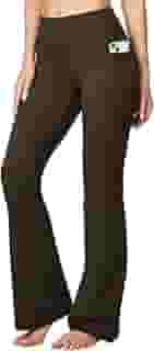 Calças de yoga femininas com bolsos para mulheres calças de perna larga bootcut para mulheres calças de treino de cintura alta espresso