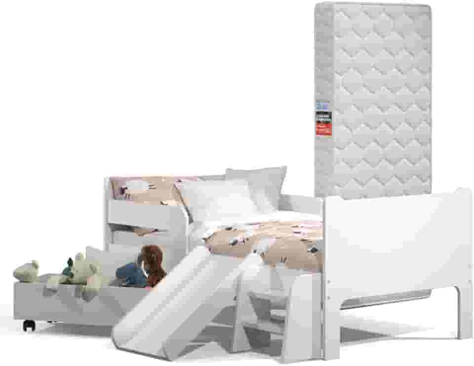 Mini Cama Sonho Kid's Infantil Montessoriana Branca Com Colchão