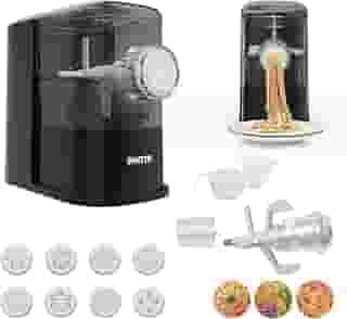 PHITTIS Máquina elétrica de massa, máquina automática de massas elétrica com 8 discos para espaguete, fettucine e muito mais, máquina de macarrão fácil de limpar com copo medidor, raspador de limpeza
