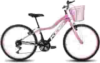 Bicicleta Aro 24 Em Alumínio QUadro KOG Feminino Refinado Com Detalhes Ergonômicos 18V Transmissão de Marchas 3x6 Cestinha Pink e Freios V-Brake
