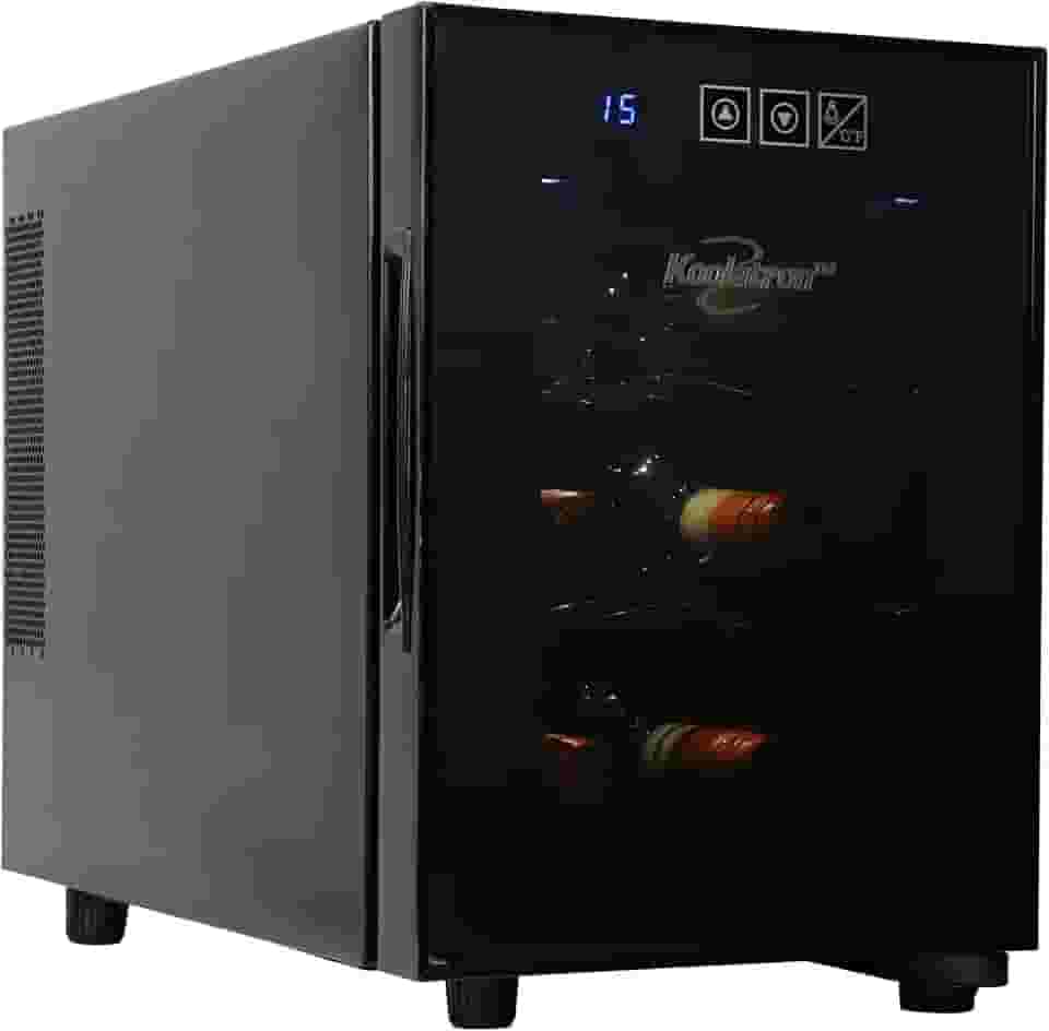 Koolatron Refrigerador de vinho para 6 garrafas, preto, geladeira termoelétrica, 16 litros, adega independente, armazenamento de vinho vermelho, branco e espumante para cozinha pequena, apartamento, apartamento, trailer