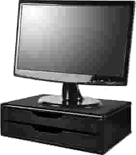 Suporte de Monitor 2 Gavetas, Mdf Preto (Black Piano) - Souza & Cia