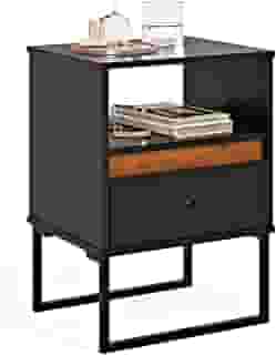 Mesa De Cabeceira Criado Mudo Box 1 Gaveta Quarto Cama Pés Aço Industrial (Preto)