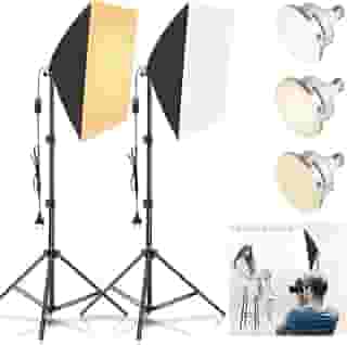 Kerdele Kit 2 Softbox 50 X 70 cm com Lampada Led, Kit Iluminação Estudio Softbox, Tripé Profissional Iluminação Studio Softbox, Softbox com 2 Tripés, Kit de Iluminação Fotográfica com Controle Remoto