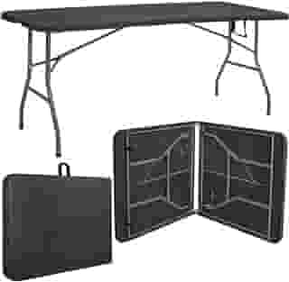 Mesa Dobrável Vira Maleta Com Alça Portátil 1.80m Para Camping Pesca Jardim Área Externa Ou Interna Salão De Festas Gourmet Luvinco (Preto)