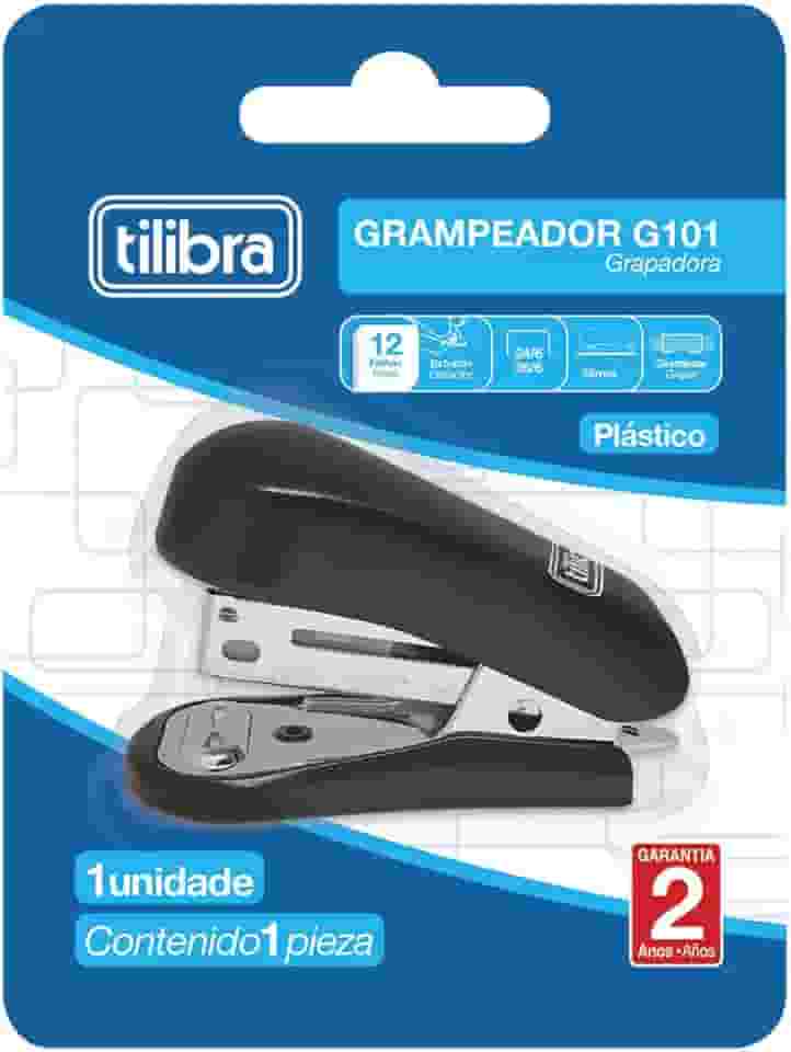 Tilibra - Grampeador 12 Folhas Mini com Extrator G101 Preto - 1 un