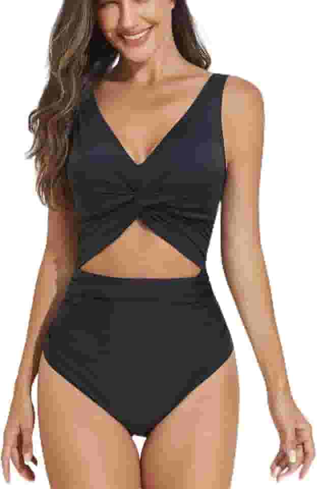 Maiô feminino com frente torcida e controle de barriga, cintura alta, gola V