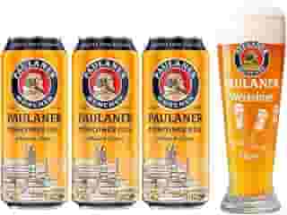 Kit 3 Cervejas Alemã Paulaner Munchner Hell Importado Lata 500ml + Copo Prost