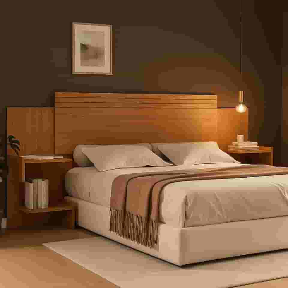 Cabeceira Aurora Para Cama Box Casal/Queen com Mesa de cabeceira. (Nature)