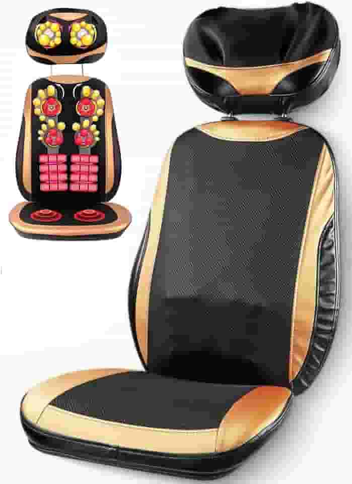 Cadeira de Massagem Preto e Dourado, Esteira Massageadora, 12 Pontos de Massagem, com Controle Remoto, Apoio de Cabeça Ajustável, Múltiplos Níveis de Intensidade, Cadeira de Massageadora Eletrica