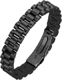 Pulseira magnética de aço de titânio para homens e mulheres, pulseira de terapia magnética de aço inoxidável para alívio da dor de artrite, fivela dobrável Preto