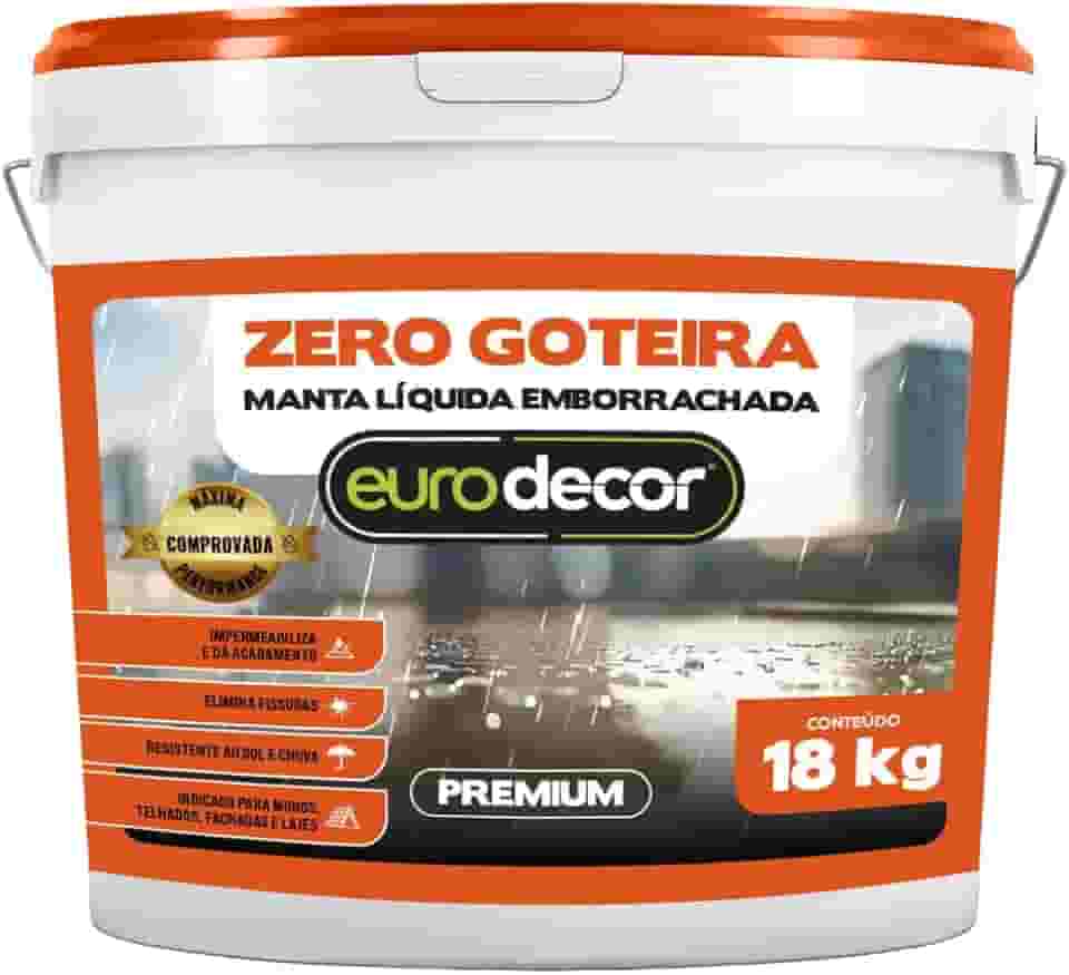 Manta Liquida Emborrachada Premium Euro Decor Zero Goteira 18KG Contra Fissuras Trincas Infiltrações (Preto)