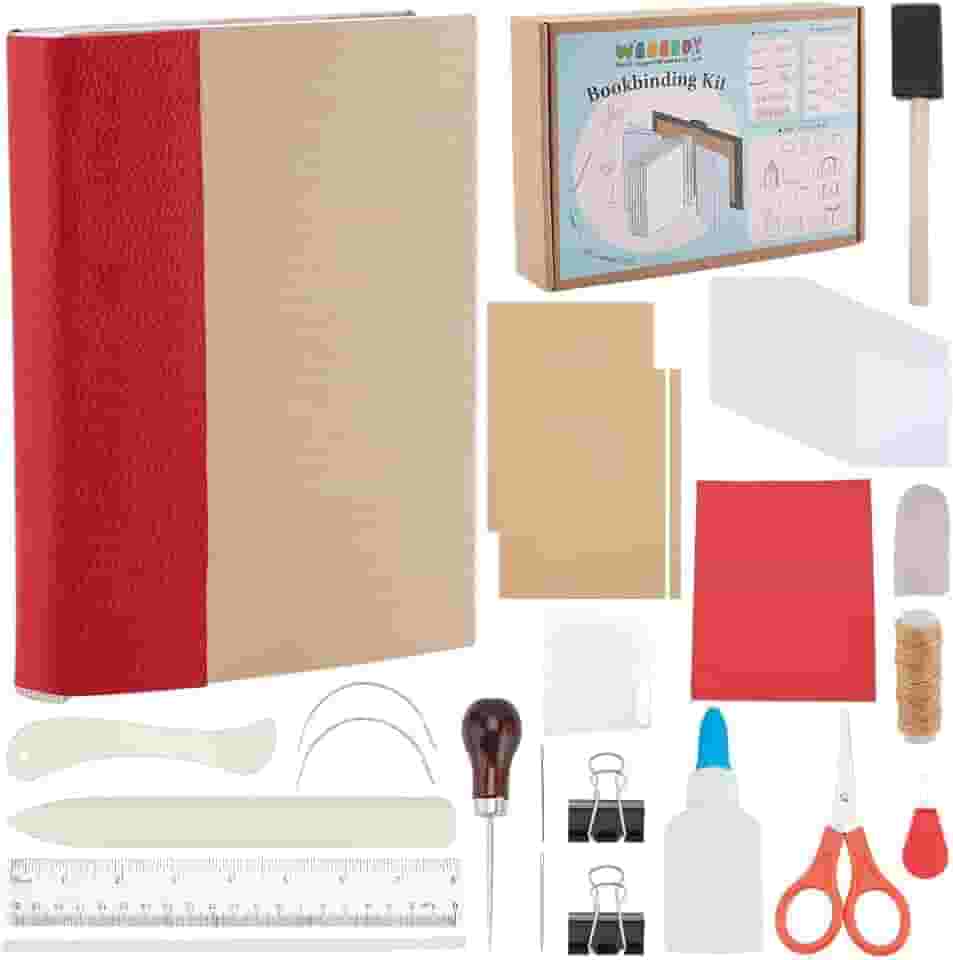 WEBEEDY Kit de encadernação para iniciantes, 64 peças, kit básico de encadernação DIY com instruções para iniciantes, ferramentas completas de encadernação para encadernação DIY, suprimentos de