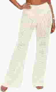 Saída De Praia Calça Tricot Crochê Pantalona Alto Verão Cintura Alta Moda Feminina