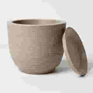 Vasos para plantas e flores cone redondo em polietileno com prato textura jateada (Cinza, Medio)