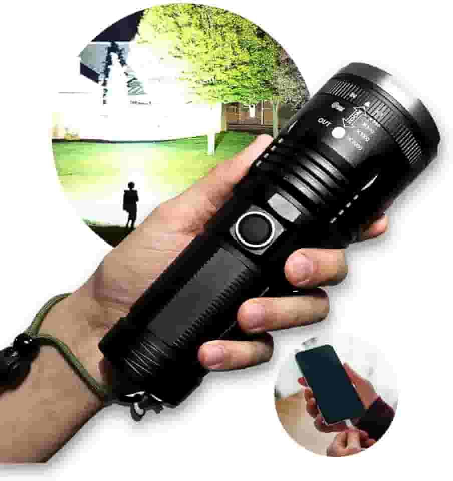 Lanterna Tática Sabre de Luz Mais Forte do Mundo - LED Militar Ultra Potente, 10000 Lumens, Resistente à Água, Compacta e Durável, Ideal para Defesa, Emergências e Atividades ao Ar Livre