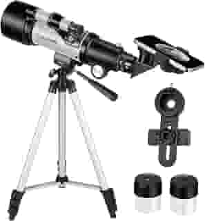 Telescópio para crianças iniciantes, 70 mm abertura 400 mm telescópio refratário astronômico para adultos estudantes - telescópios de viagem com tripé, adaptador de telefone (prata)