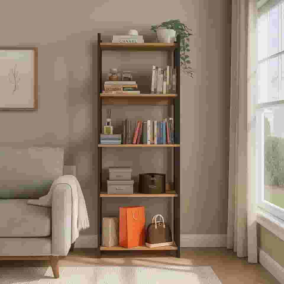 JE HOME Estante Industrial de Madeira MDP com 5 Prateleiras Estilo Industrial para Decoração e Organização de Livros e Objetos em Sala, Escritório ou Quarto