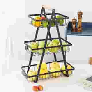Fruteira de mesa 3 Andares em Metal Organizador Multiuso Cesta Frutas Legumes e Verduras
