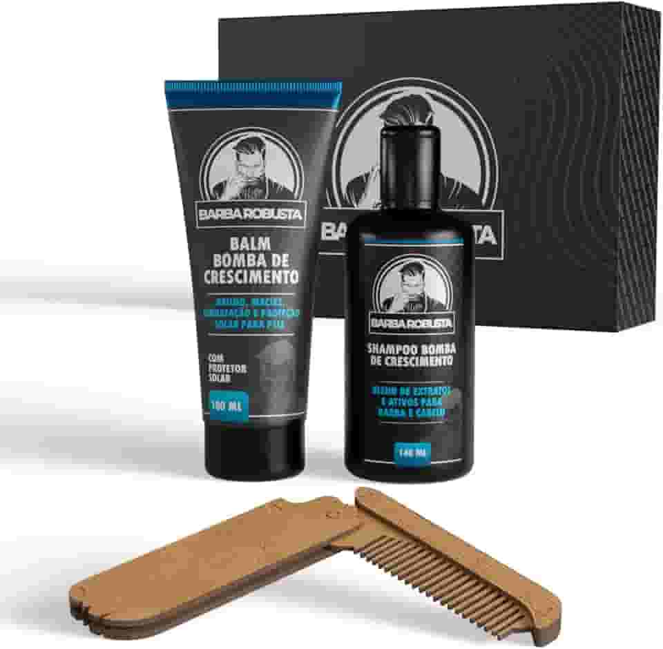 Barba Robusta Kit Para Cuidados da Barba com Balm Shampoo Pente Canivete e Caixa Expositora Produtos para Cuidados e que Estimulam o Crescimento da Barba