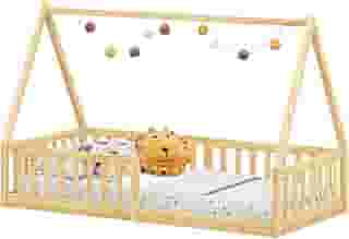 IDIMEX Cama Infantil Montessoriana Solteiro Madeira Casinha de Chão Nicolas Natural