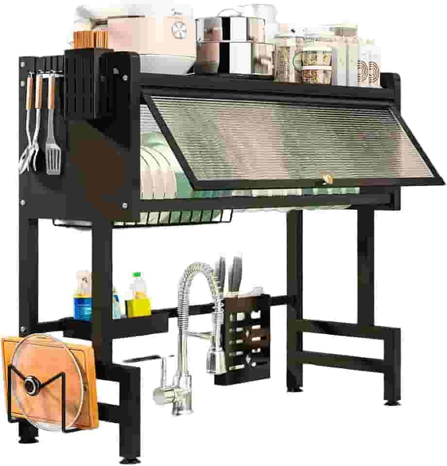 Escorredor de Louça Suspenso com Porta Organizador para Pia Cozinha 65cm Multifuncional Porta Copos Talheres Tábua até 30kg Preto Brinovar