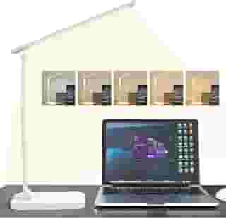Luminária de Mesa LED com Dupla Alimentação Tomada e USB, 50 LEDs 320Lm, Dimerização Contínua 3000K-6000K, Timer 45min, Toque Sensível, Ideal para Escritório, Estudo e Quarto, Branco