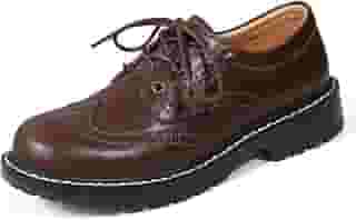 Sapato Oxford feminino Oxford com cadarço bico redondo de couro liso clássico antiderrapante para trabalho e negócios