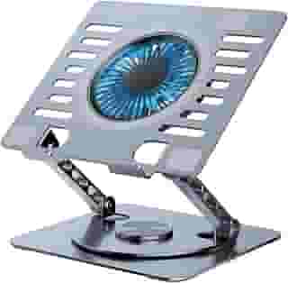 Suporte para Notebook, Tablet e MacBook com Cooler OR-SP244, Alumínio, Rotação 360°, Ventoinha LED Azul Silenciosa, 2 Portas USB, Dobrável