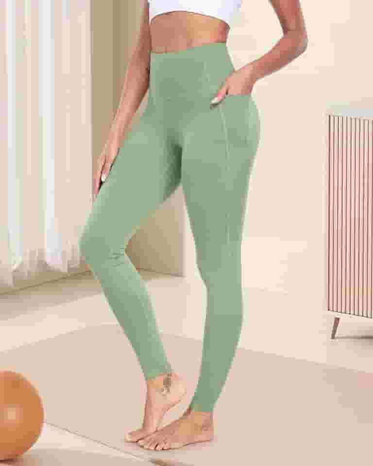 Leggings com bolsos para mulheres, calças de ioga para treino de cintura alta com controle de barriga