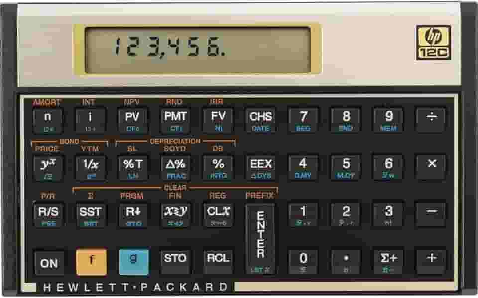 Calculadora Financeira 12C Gold, Dourado, 120 Funções, Display LCD 10 Dígitos, Programável, para Cálculos Financeiros e Negócios