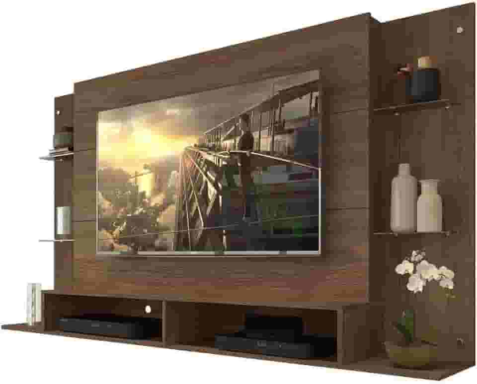 Painel TV 60" com prateleiras de vidro Nairóbi Multimóveis Madeirado