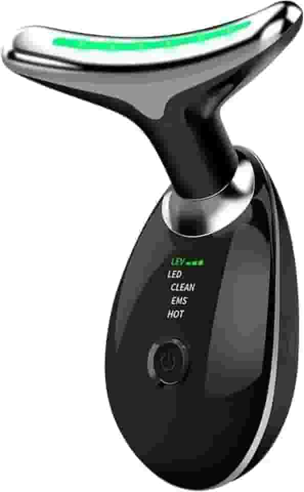 Massageador Facial LED 3 Modos, Aparelho Anti-Rugas para Rosto e Pescoço, Tratamento Estético Vibratório com Luz LED Para Elevação da Pele Lifting Bivolt Recarregável (Preto).