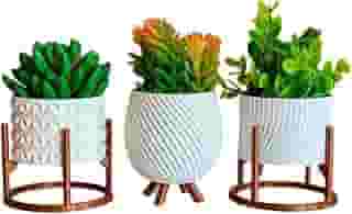 Kit de Vasos Cachepot Minimalista Texturas Vasinho Sala Decoração Delicada para Plantinhas Cactus (Branco)