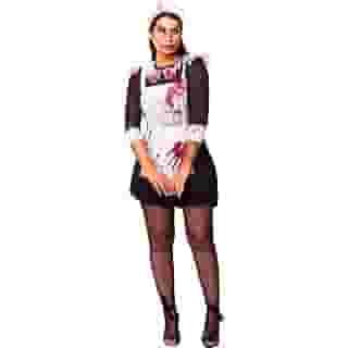 Fantasia Feminina Halloween de Terror Com Sangue Vestido Empregada Assassina com Tiara